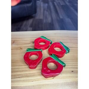 Vintage Ceramic Strawberry Napkin Rings Red Green Fruit Table Decor Set of 4